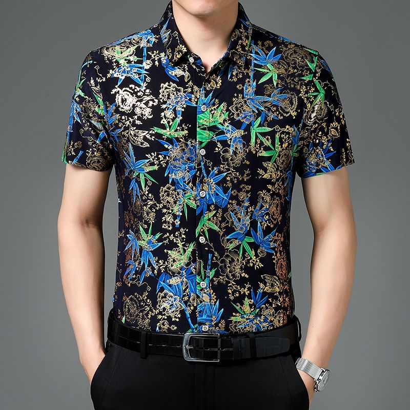 Men's Thin Floral Ice Silk Print Shirt