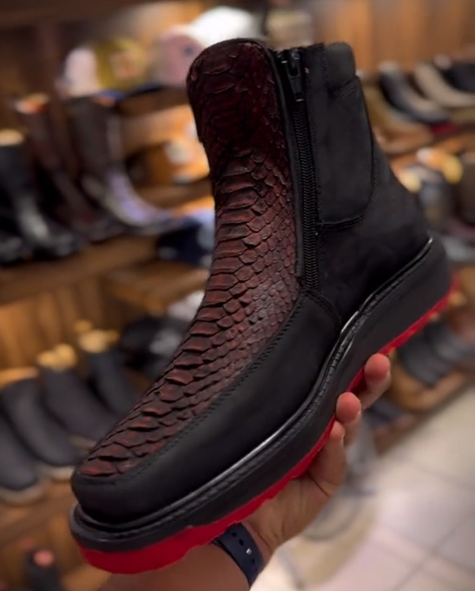 Retro Snake Scale Pattern Thick Sole Non-slip Boots