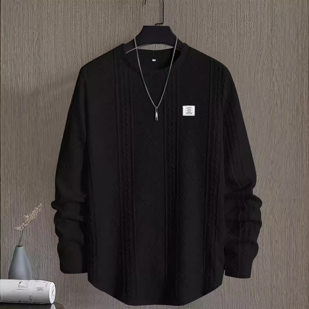 Long Sleeve Geometric Jacquard Arc Hem T-Shirt