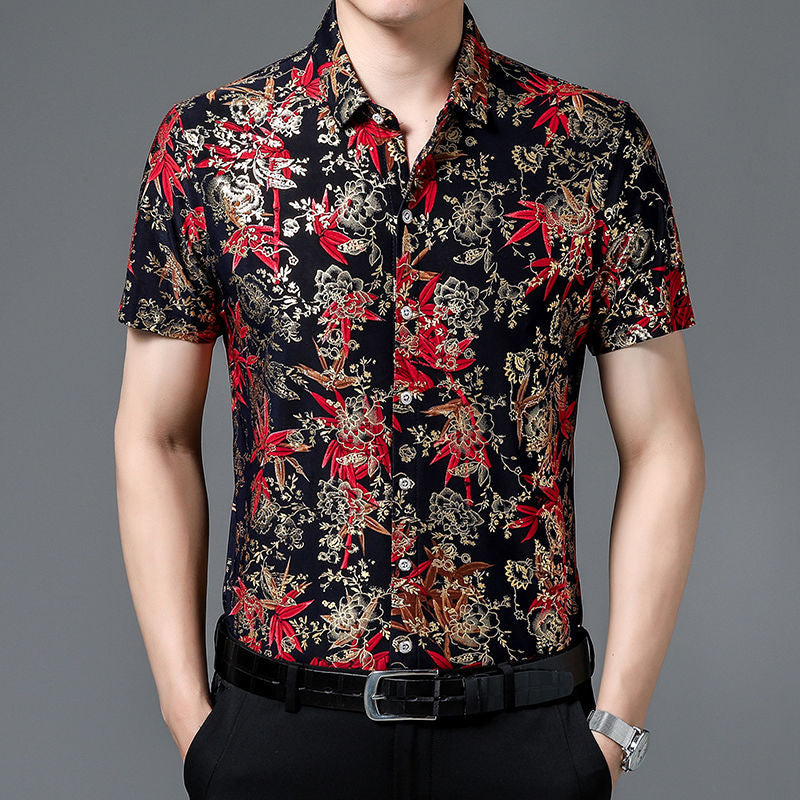 Men's Thin Floral Ice Silk Print Shirt