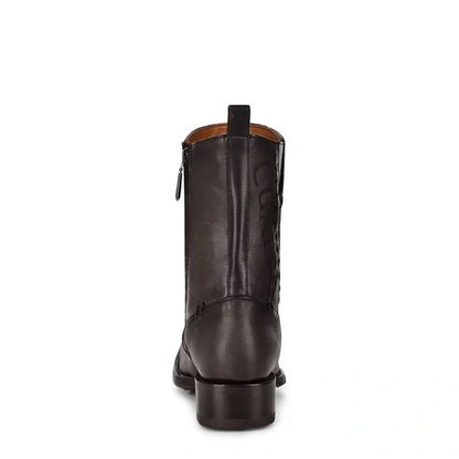 Classic Vintage Wide Leather Boots With Low Heel