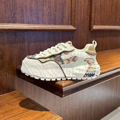 Men's Ethnic Pattern Patchwork Lace Up Low Top Sneakers