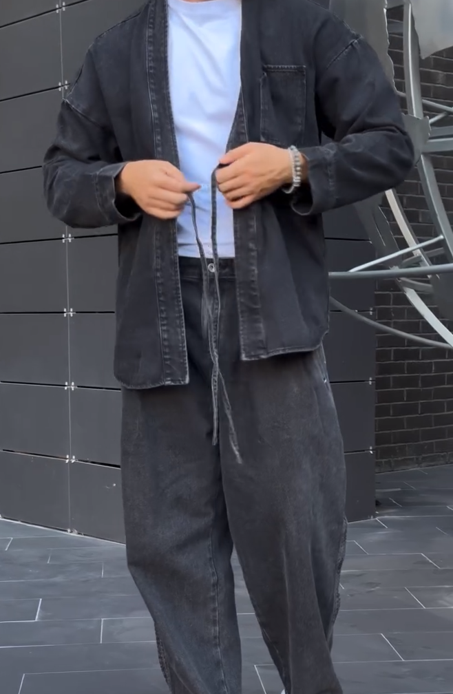 Trendy Streetwear Two-Piece Denim Outfit