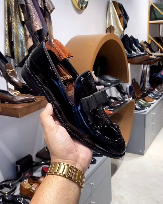 Elegant Bow Glossy Leather Men's Dress Shoes