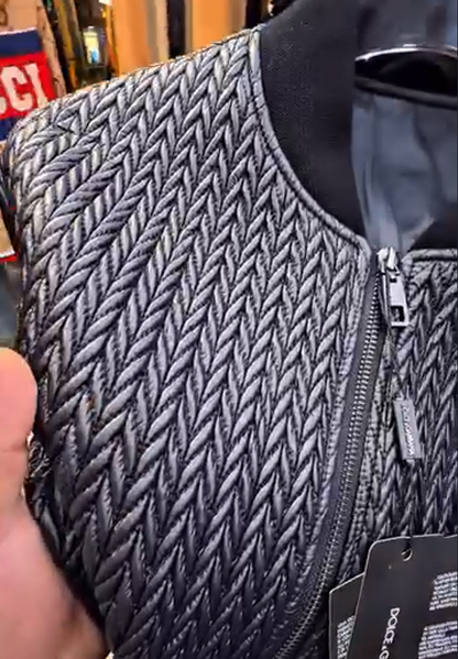 Men's Black Woven Vertical Stripe Jacket